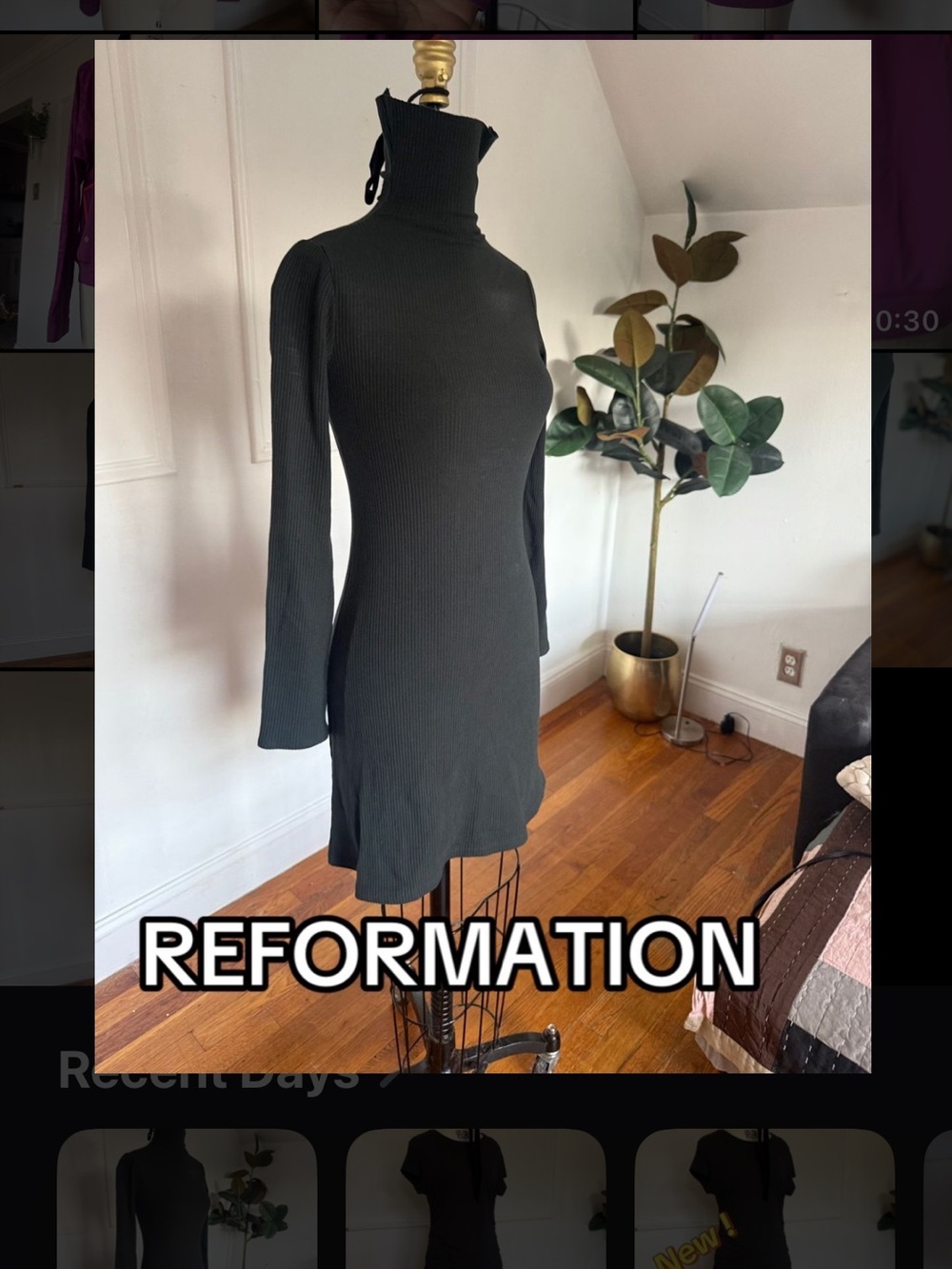 Reformation Black Ribbed Turtleneck Long-Sleeve Dress